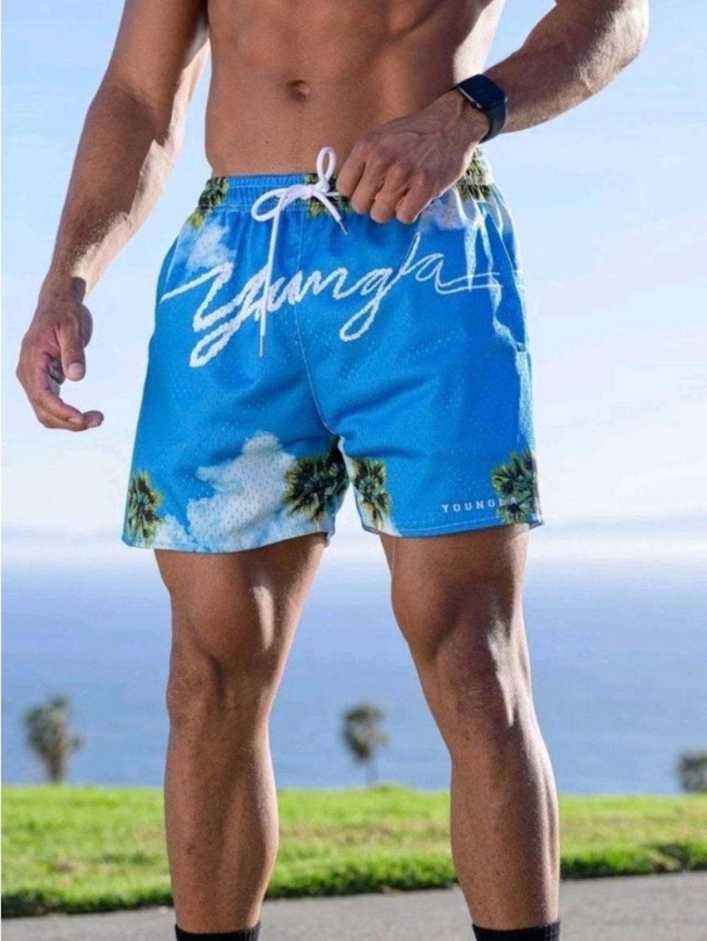 YoungLA‎ Block Party Shorts  with Tropical Design Size Medium